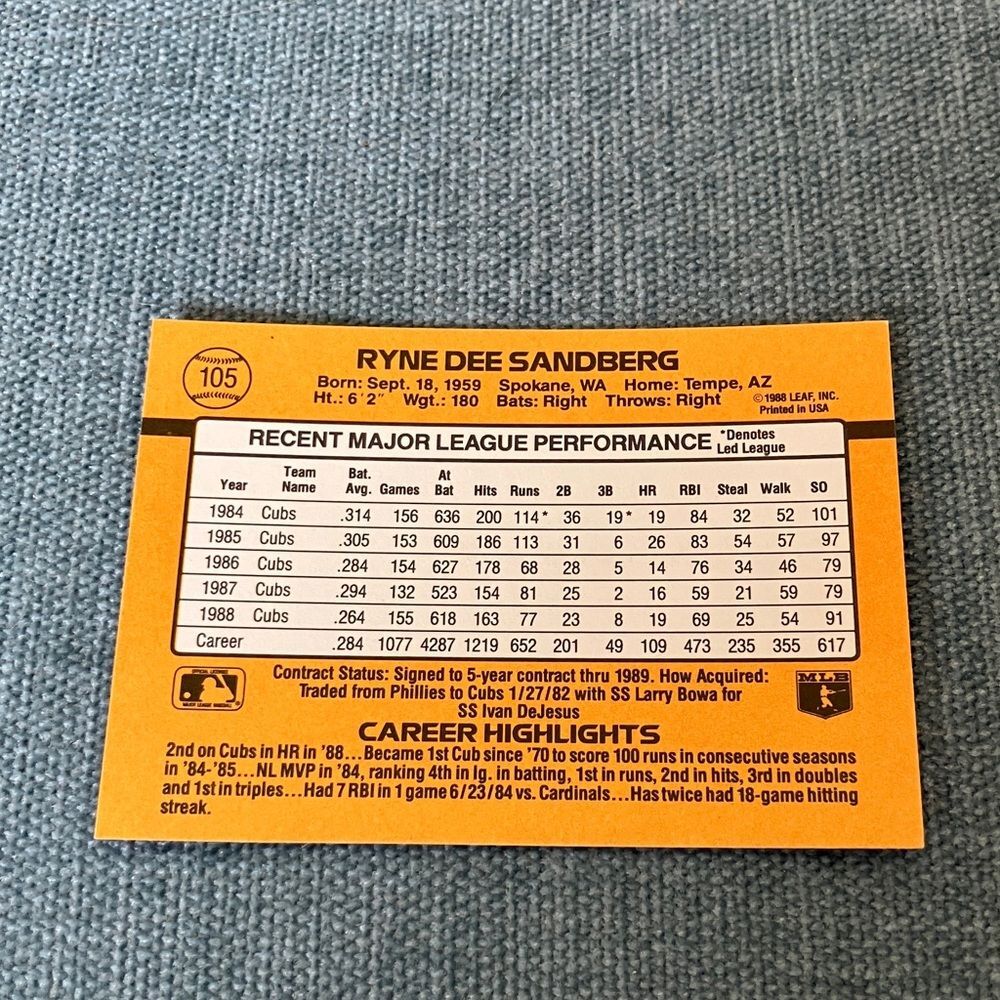 1989 Donruss Chicago Cubs Baseball Card Trading Card - Picture 2 of 2
